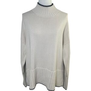 Minimalist Ribbed Mock Neck Sweater Cream Neutral Gap Women Large